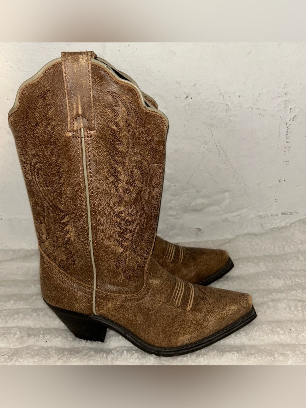 Western Cowboy Boots pointed toe brown leather